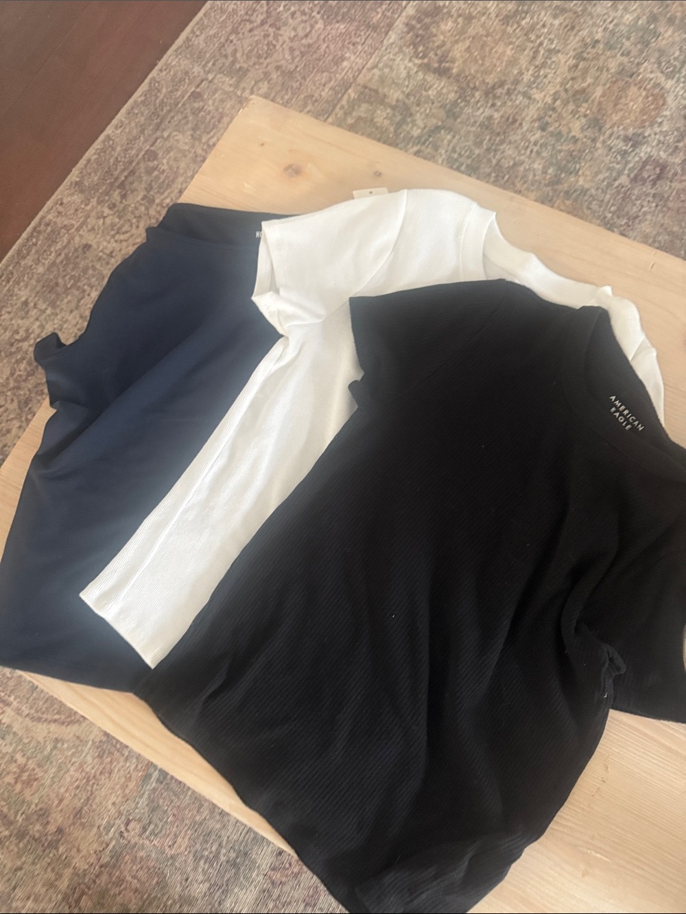 Bundle Hollister , amerigan eagl Ribbed Crew Neck Tee - Black, White, Navy